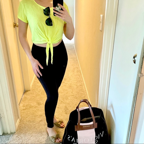 PINK Victoria's Secret Tops - PINK // neon yellow lace-back crop top 💛
